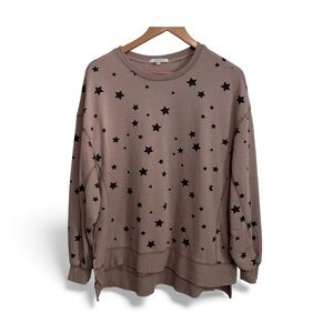Z Supply Weekender Shirt Top Pink/Mauve With Black Stars Women’s Small Cotton